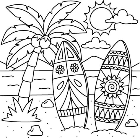 Surfboard Summer Coloring Page for Kids 26493082 Vector Art at Vecteezy