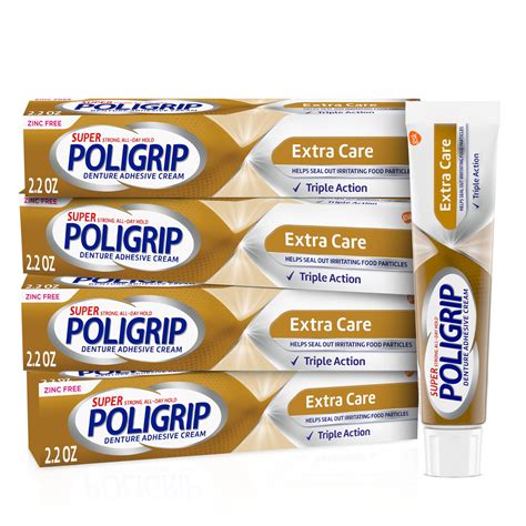 Super Poligrip Extra Care Denture Adhesive Cream, Zinc Free Denture ...