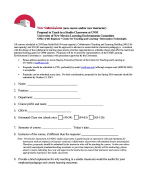 Fillable Online cte unm Proposal to Teach in a Studio Classroom ...