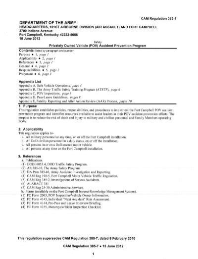 CAM Regulation 385-7 - Fort Campbell, KY - U.S. Army