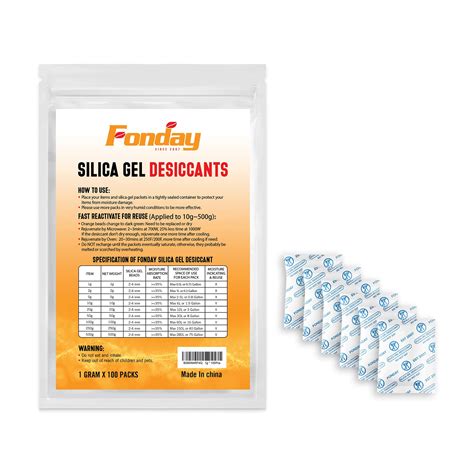 1 Gram [100 Packets] Fonday Food Grade Silica Gel Packs Desiccants ...