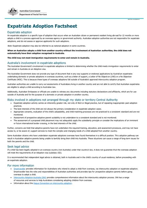 Expatriate adoption factsheet | Department of Social Services