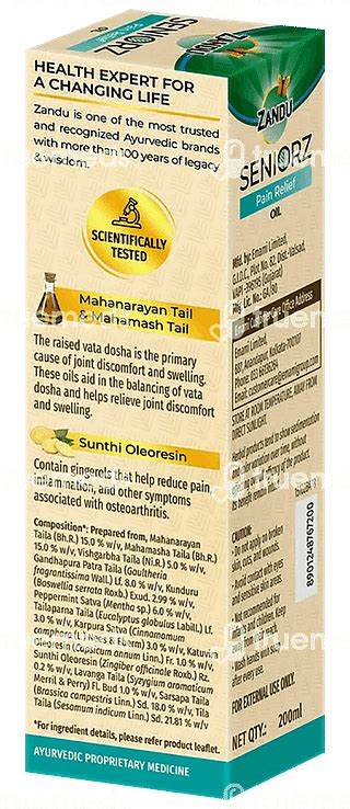 Zandu Seniorz Pain Relief Oil 200 Ml - Uses, Side Effects, Dosage ...
