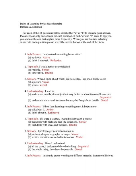 Index of Learning Styles Questionnaire