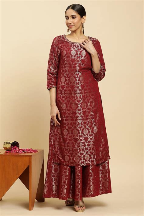 Buy Maroon Rayon Jacquard Festive Kurta @ 2599 | W for woman – wforwoman