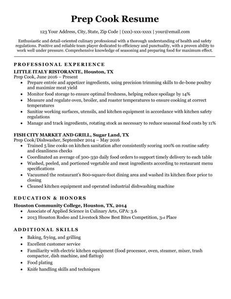 Image result for Cook Resume Sample