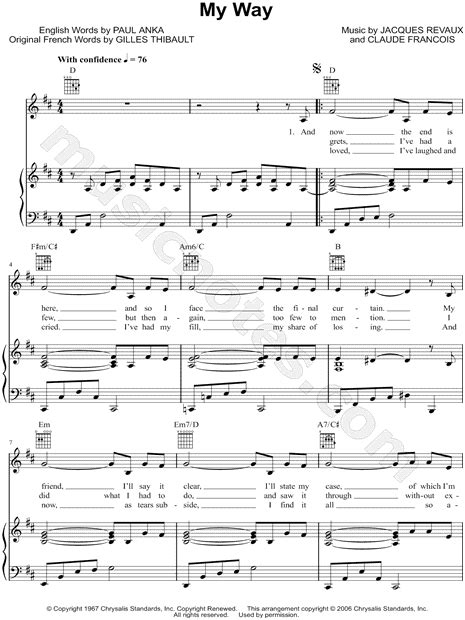 Frank Sinatra "My Way" Sheet Music in D Major (transposable) - Download ...