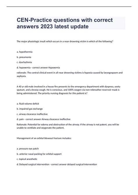 CEN-Practice questions with complete solution 2024 - Cen - Stuvia US