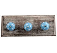 Turquoise White Dot Wooden Hooks