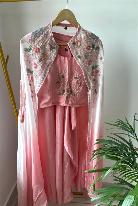 K035 - Chinnon handwork Crop top cape and cowl skirt – Dithya.in