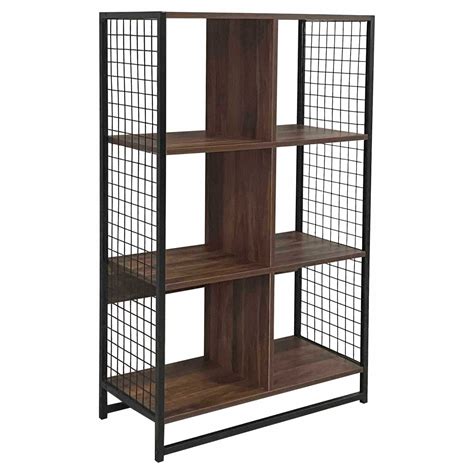 Free-standing 3-tier shelving unit, 6-cube, wood grain and metal wire ...