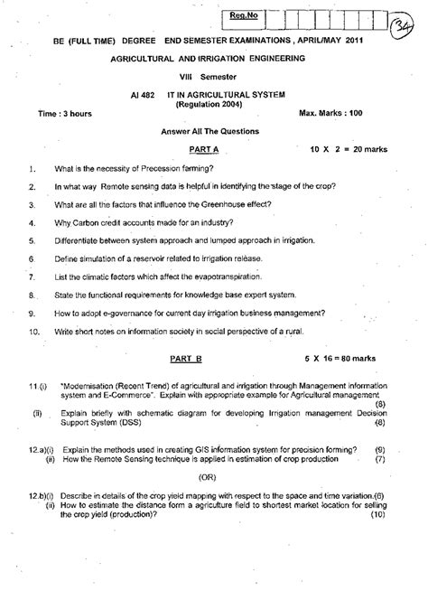 IT IN Agriculture System Question 2 - Reg 34 BE (FULL TIME) DEGREE END ...