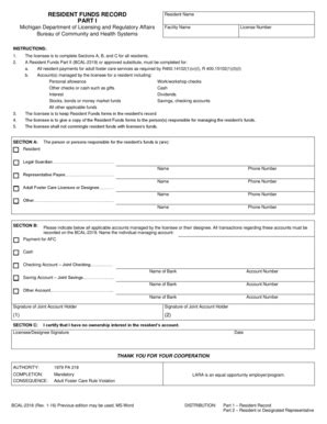 Michigan Resident Funds Record - Blank Fillable Template | Fill Out ...