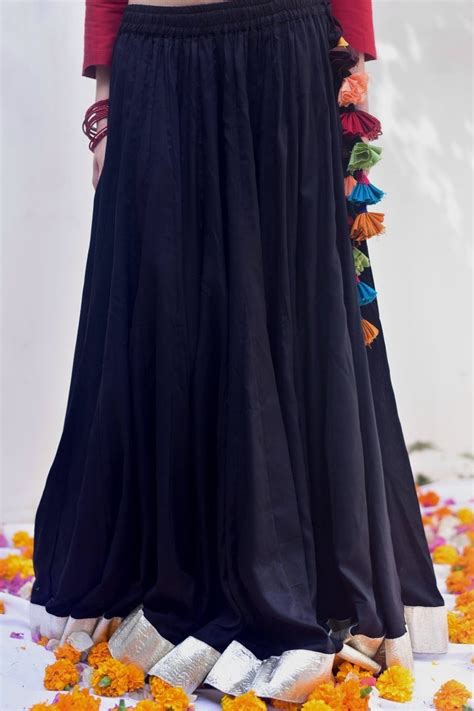 Black Kalidar Silver Border Skirt – Mera Rang