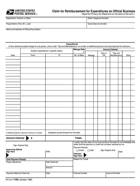USPS Claim for Reimbursement for Expenditures on Official Business ...