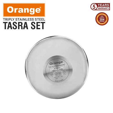 Orange Triply Stainless Steel Tasra set of 6 Without Lid, 3 Layers Kad ...