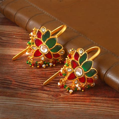 BER-119 - Jadau Kundan Bugadi Earring with Emerald