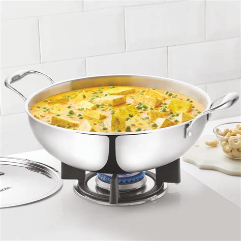 Cookfresh Triply SS Kadhai with Lid,(1.6L) Induction/Gas Stove Safe |SS ...