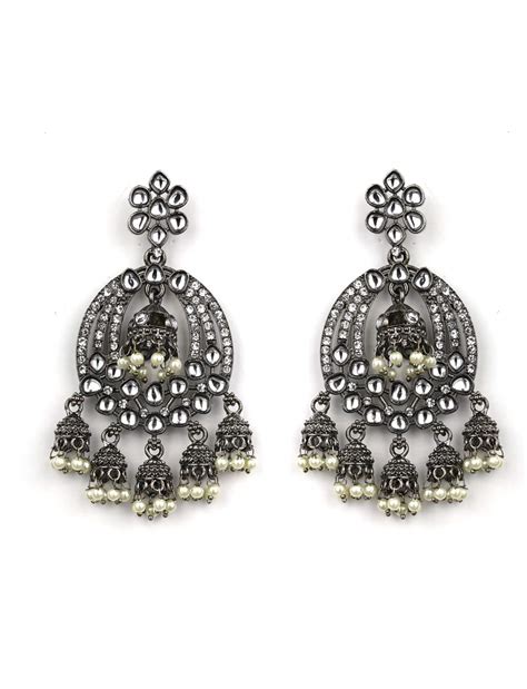 Priyaasi Metal with Kundan Traditional Earrings for Women, Girls, Black ...