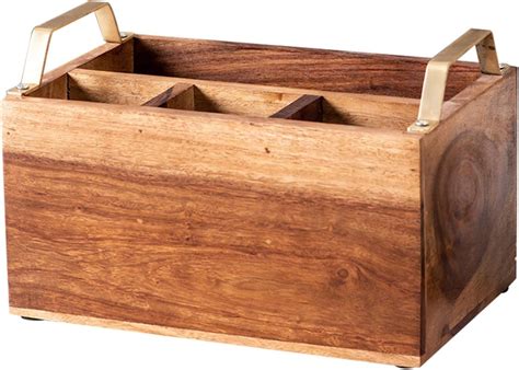 Buy WOOD ART STORE Wooden Brown Cutlery Holder 3 Compartment Cutlery ...