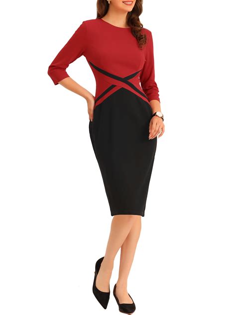 INSPIRE CHIC Women's Sheath Dress Contrast Color Bodycon Wear-to-Work ...