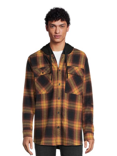 No Boundaries Men's & Big Men's Hooded Flannel Shirt, Sizes XS-5XL ...