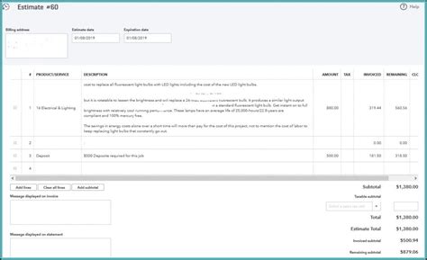 Image result for QuickBooks Estimate Template