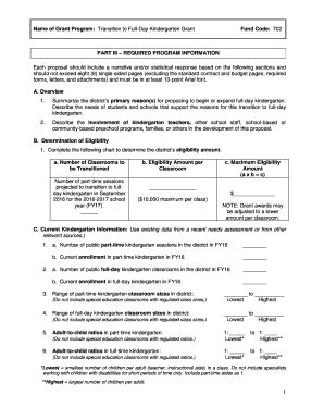 Fillable Online Name of Grant Program: Transition to Full-Day ...