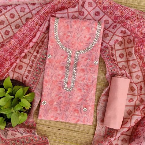 Cotton Silk Digital Print With Simple Neck Embroidery With Semi Rayon ...