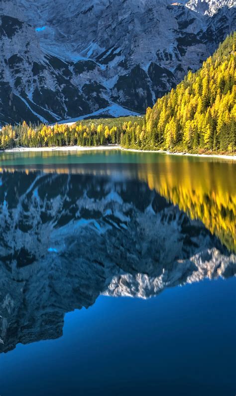 Download wallpaper autumn, forest, mountains, lake, reflection, Italy ...