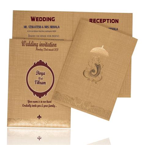 Buy Brown Gold Metallic Invitation Card With A Floral Touch |40000 ...