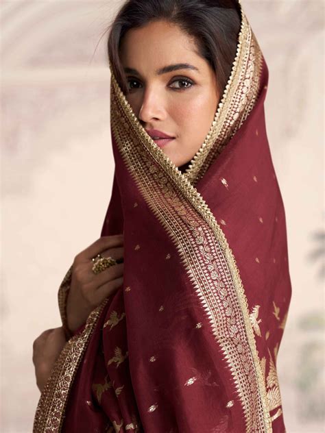 Maroon Silk Anarkali Gown with Embroidered Border – Anant Exports