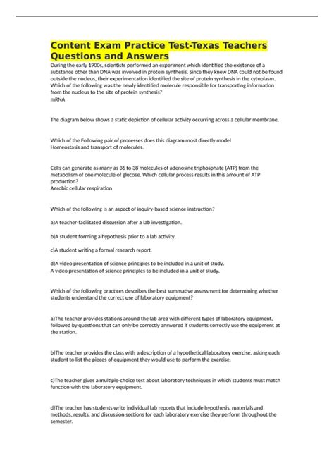 Content Exam Practice Test-Texas Teachers Questions and Answers - Texas ...