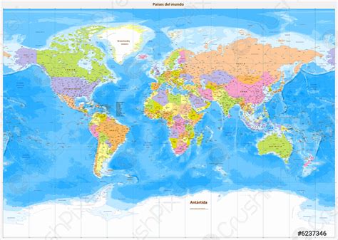 Political world map Spanish language - stock vector 6237346 | Crushpixel