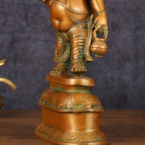 Brass Ganesha Statue with Umbrella and Kamandal - 15" Budhshiv.com