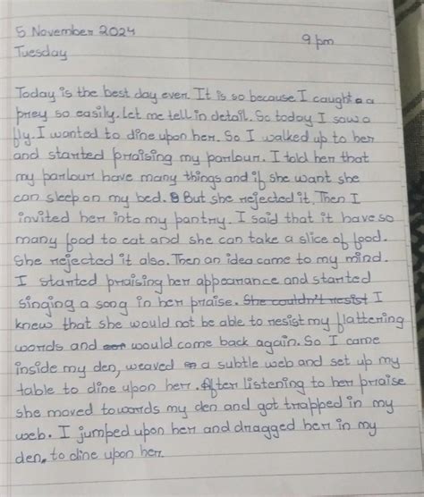 Imagine you are Jack The Spider write a diary entry expressing how you ...