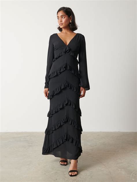 Paige Ruffle Maxi Dress - Black - Pretty Lavish