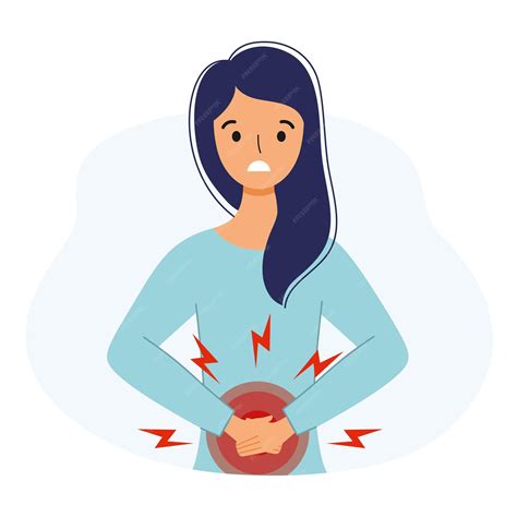 La niña sufre de dolor abdominal. síntomas de gastritis en una mujer. | Vector Premium