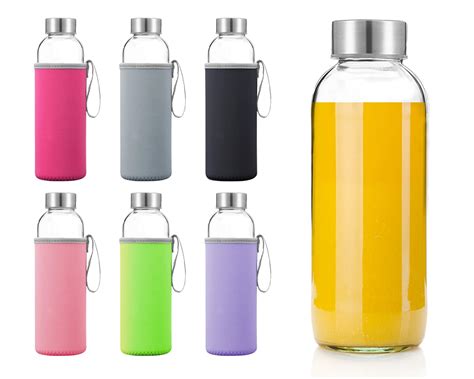 Buy Glass Water Bottles 6 Pack Deluxe Set 18oz - Includes 6 Sleeves ...