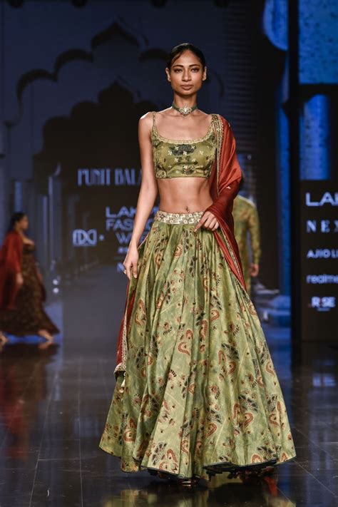 Buy - Deep yellowish green printed lehenga set | Elan Store
