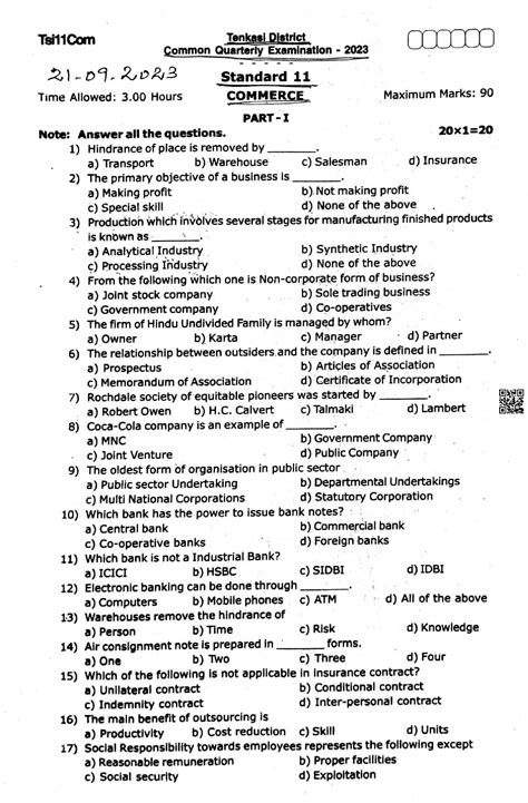 Image result for Commerce Question Paper 11th