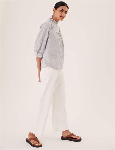 Buy Pure Cotton Striped Embroidered Top at Marks & Spencer