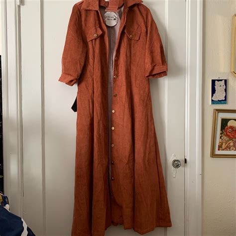 long reddish orange corduroy coat dress! brand is... - Depop