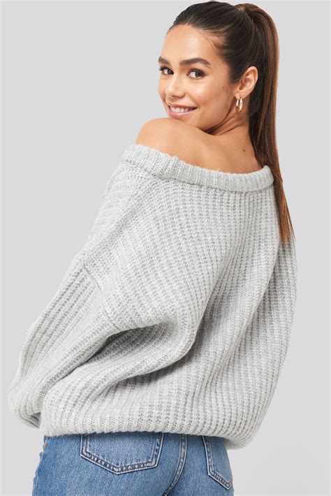 Chunky Knitted Off Shoulder Sweater Grey | na-kd.com