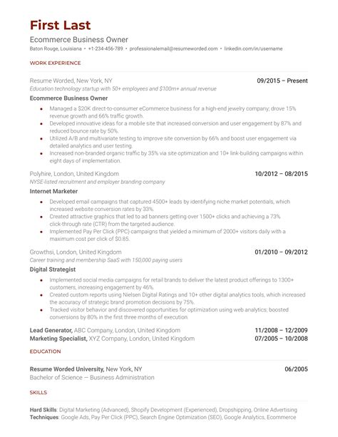 Business Owner Resume 的图像结果