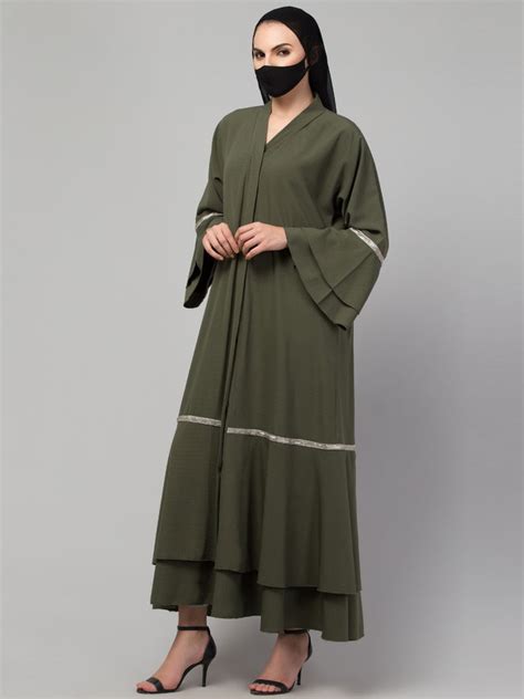 Lacework Occasion Wear Abaya: Dual Layer Bell Sleeves and Hem, Premium ...