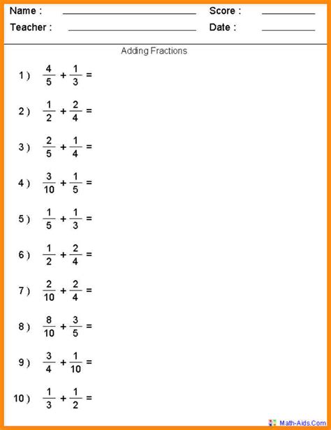 Image result for 5th Grade Adding Fractions Worksheet