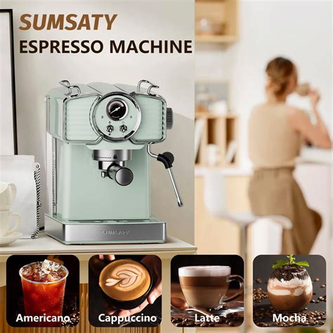 SUMSATY Espresso Coffee Machine 20 Bar, Retro Espresso Maker with Milk Frother Steamer Wand for ...