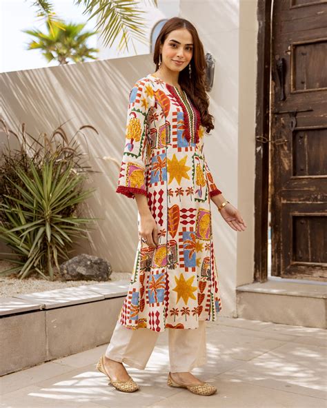 Rustic Nomad Chic 2 Piece Luxe A Line Pure Cotton Kurta Set For Women ...