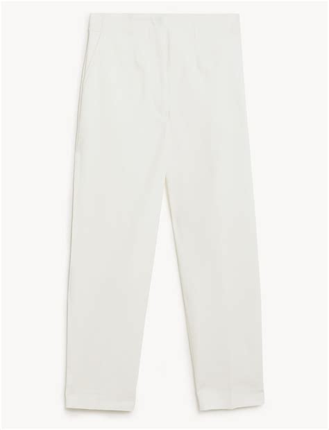 Buy Cotton Blend Slim Fit Cropped Trousers at Marks & Spencer
